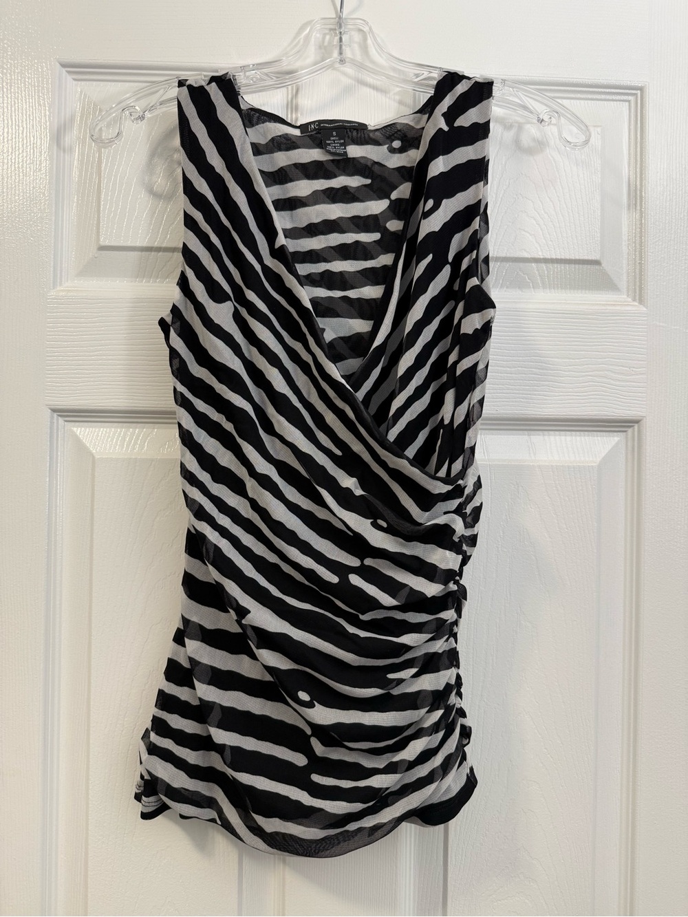 INC International Concepts Black & White Zebra Wrap Top